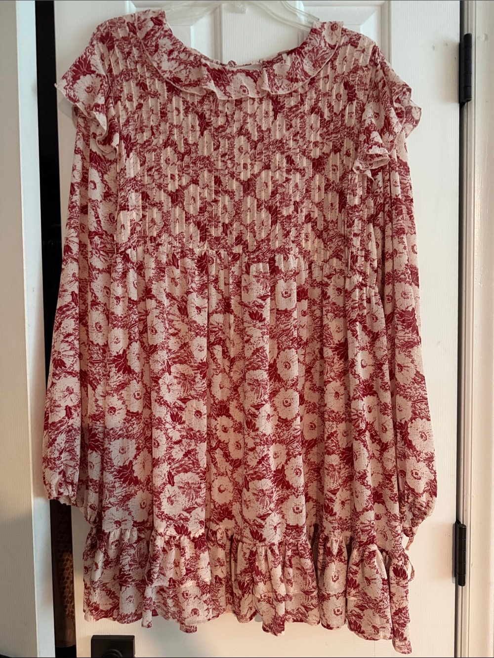 Free People Cream and Red Floral Mini Dress sz Lg sheer and flowy